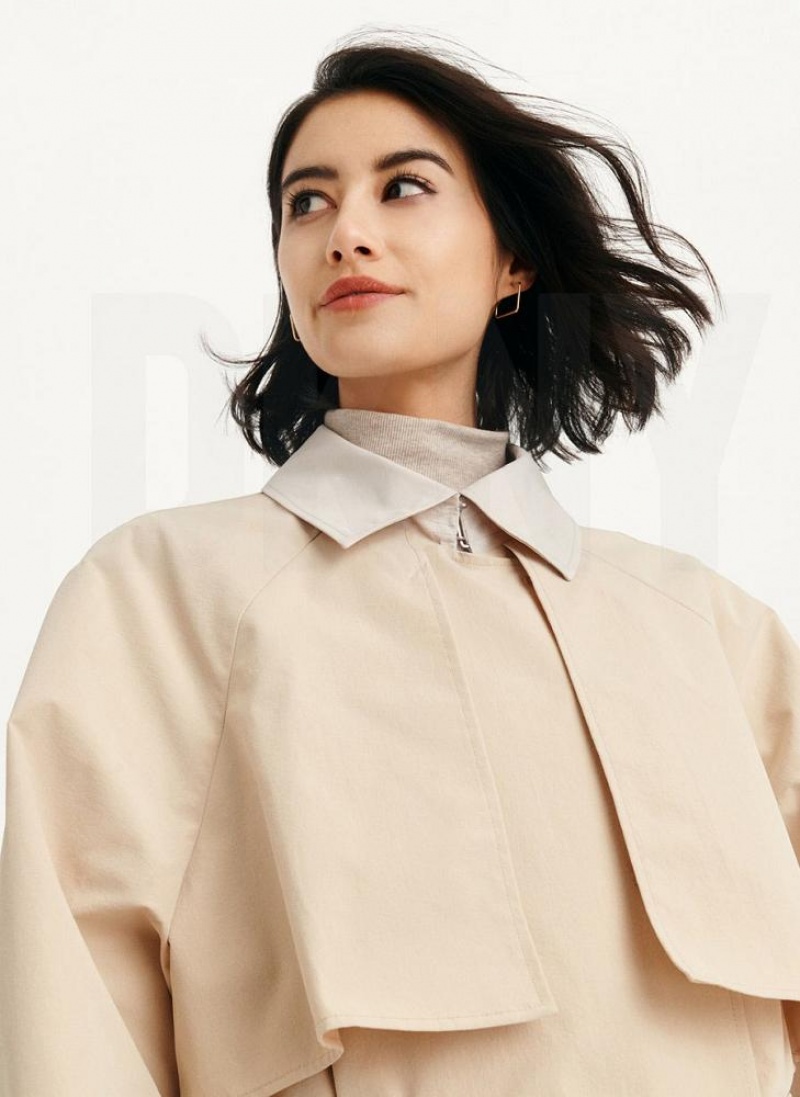Beige DKNY Colorblocked Crinkle Trench Women's Jackets | USA-D1208