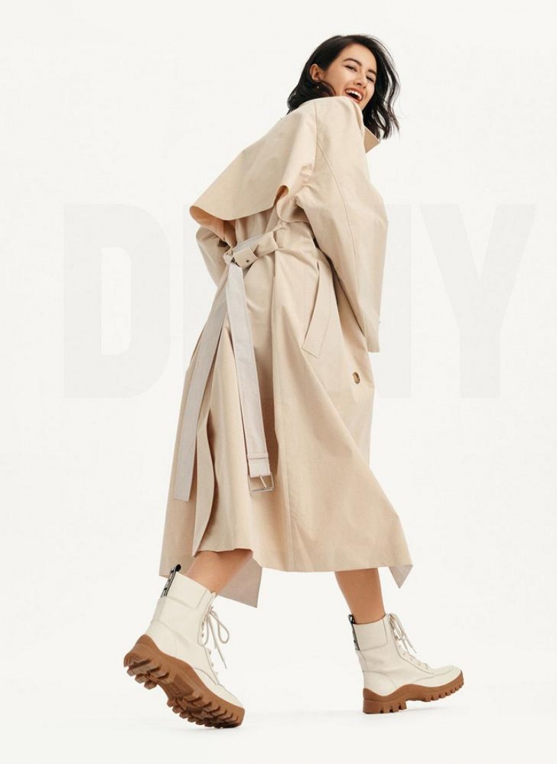 Beige DKNY Colorblocked Crinkle Trench Women's Jackets | USA-D1208