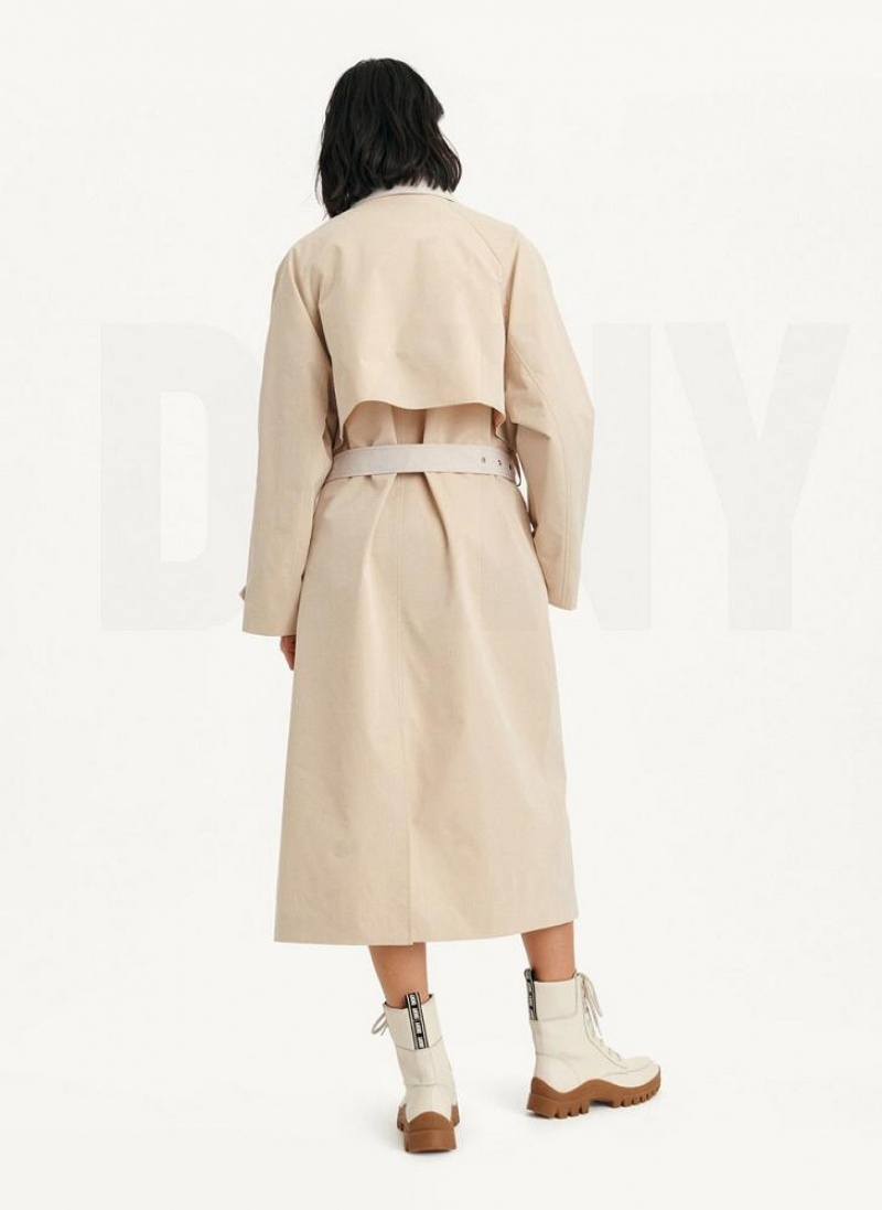 Beige DKNY Colorblocked Crinkle Trench Women's Jackets | USA-D1208