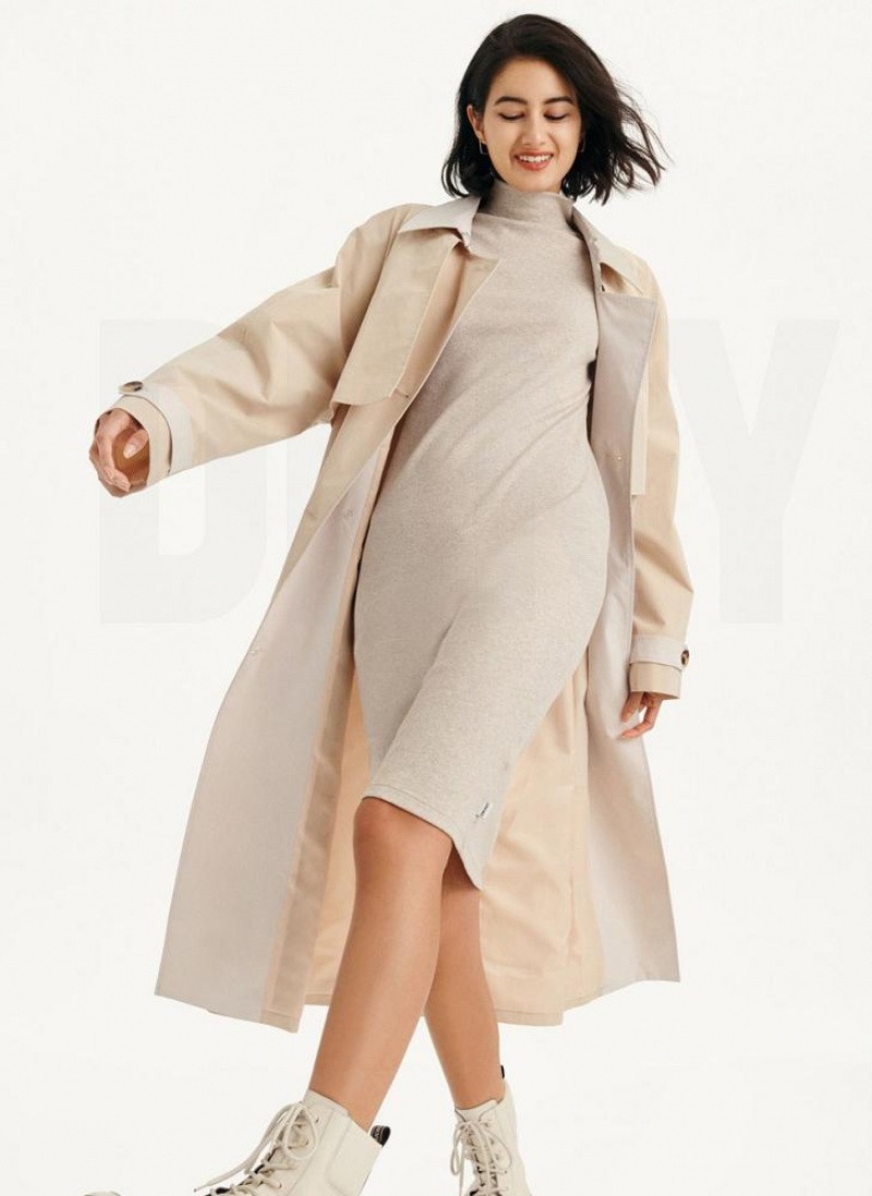 Beige DKNY Colorblocked Crinkle Trench Women\'s Jackets | USA-D1208