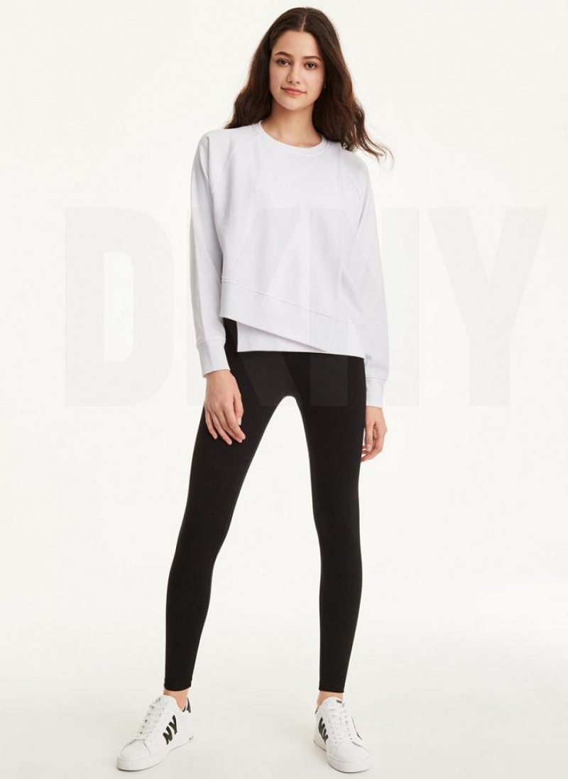 Beige DKNY Cotton Jersey Asymmetrical Women's Sweatshirts | USA-D0294