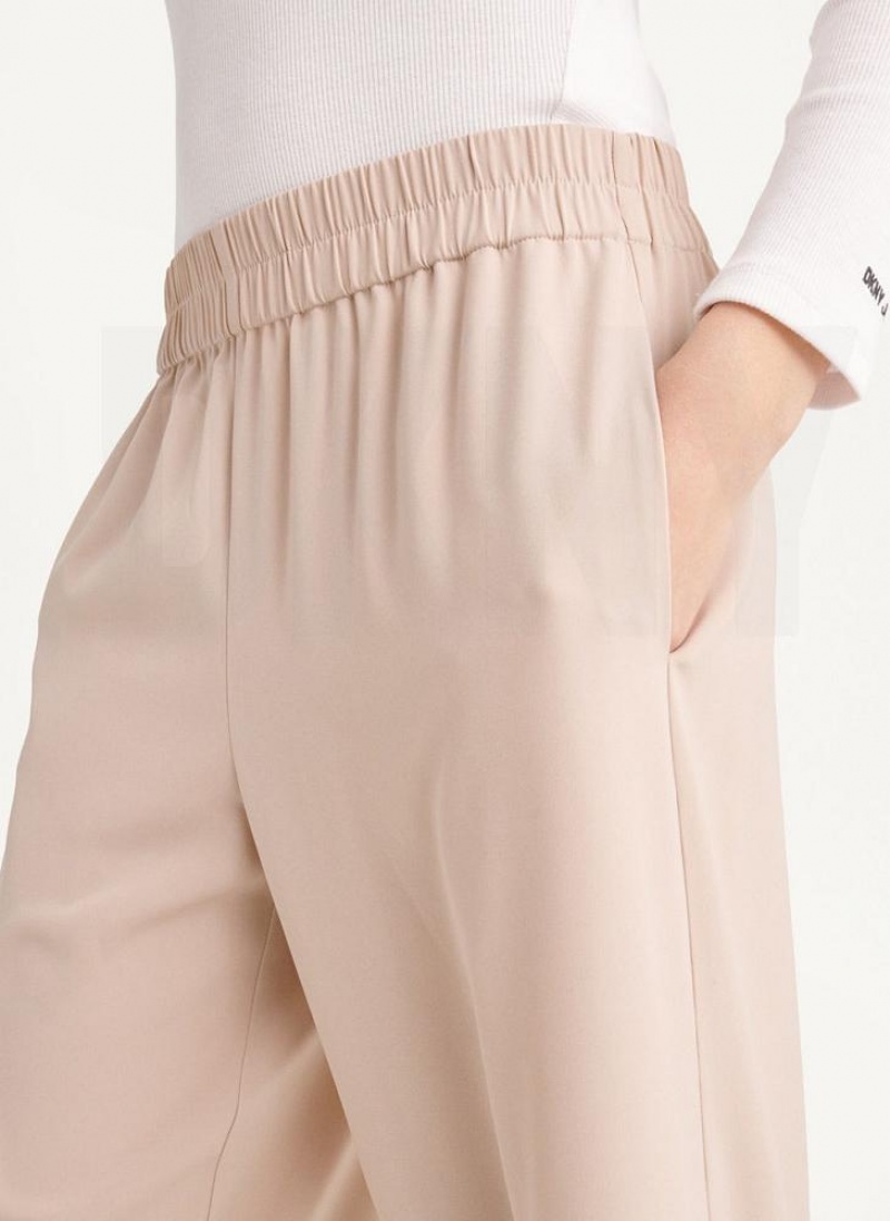 Beige DKNY Cropped Wide Leg Women's Pants | USA-D1291
