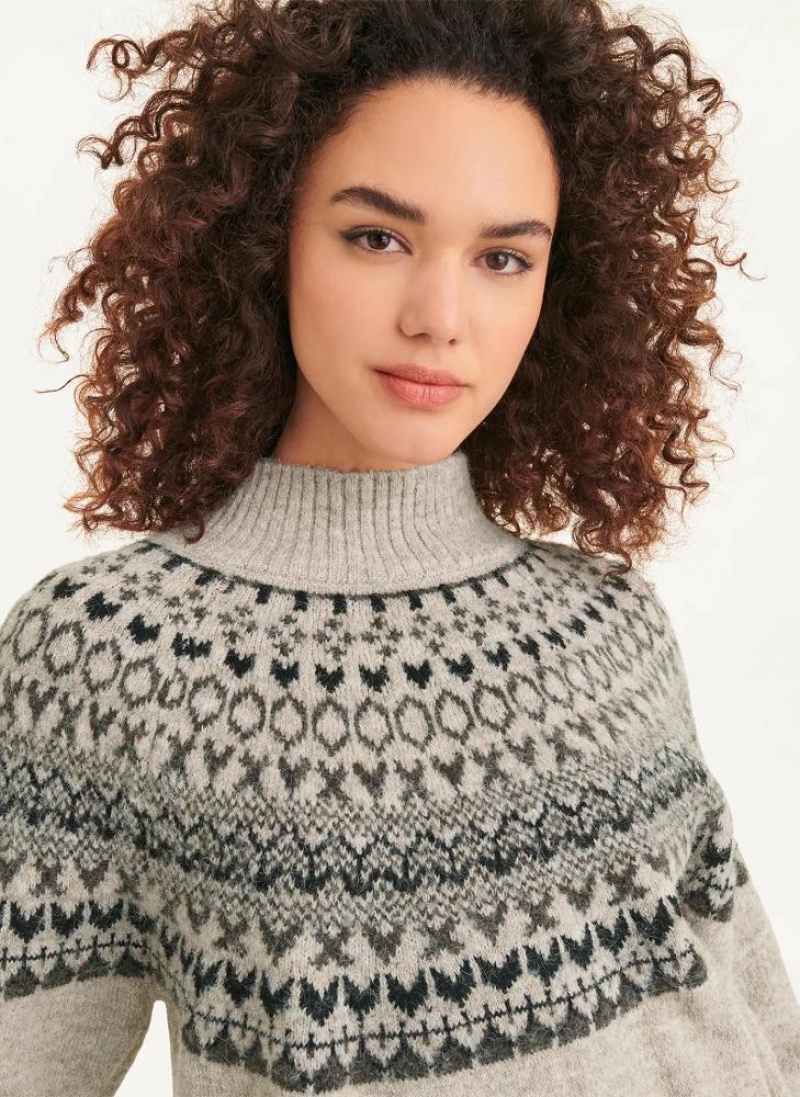 Beige DKNY Fair Isle Women's Sweaters | USA-D1046
