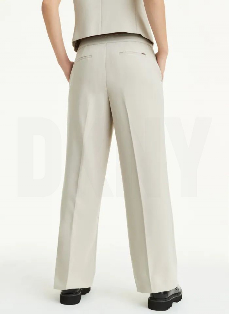 Beige DKNY High Waist Wide Leg Women's Pants | USA-D0458