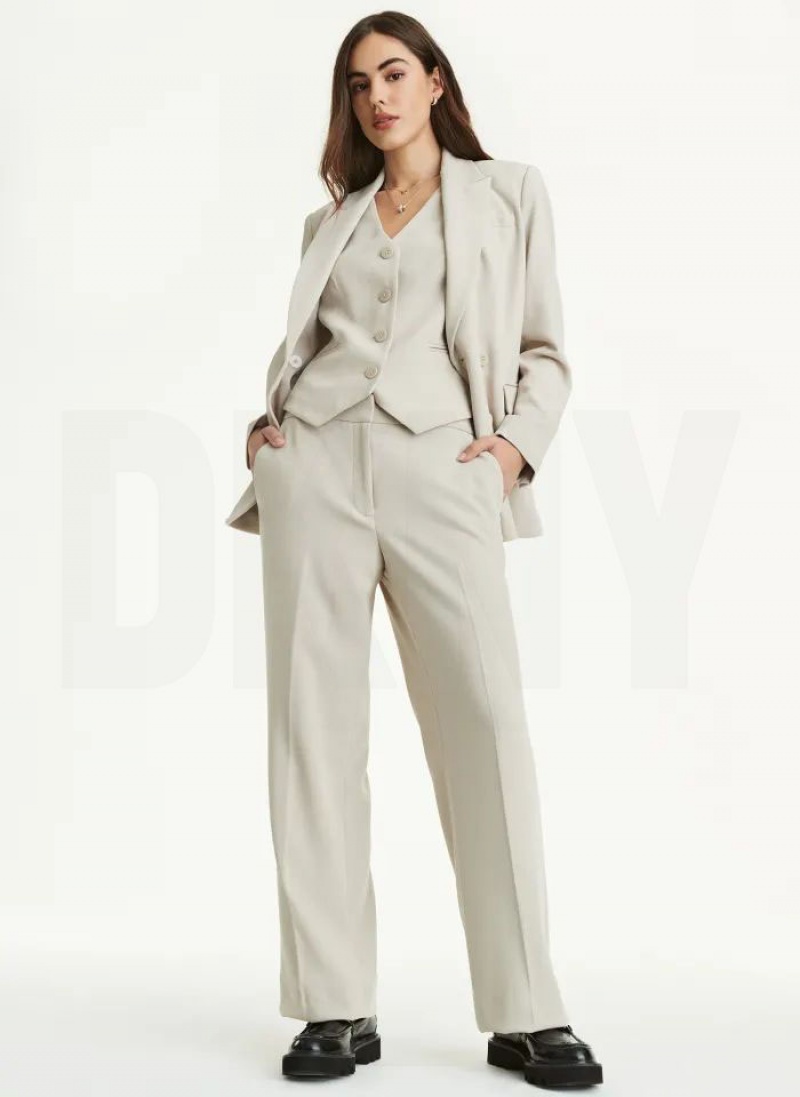 Beige DKNY High Waist Wide Leg Women's Pants | USA-D0458