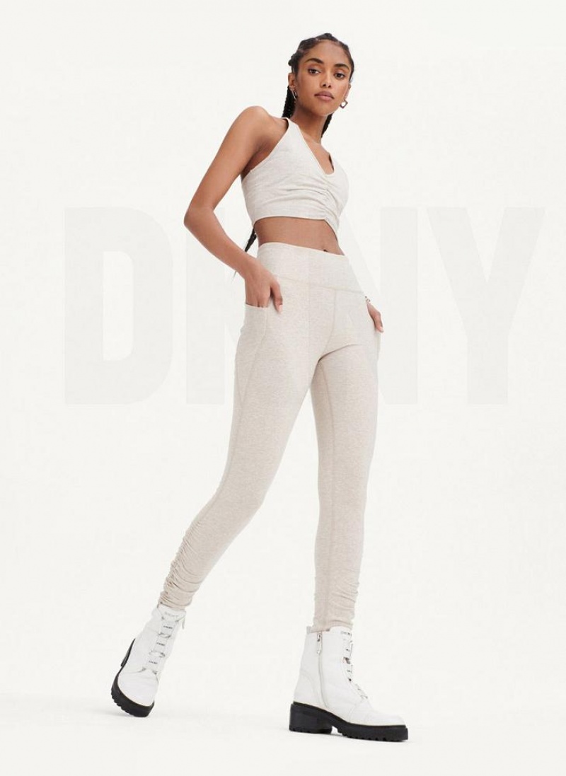 Beige DKNY High Waist With Ruched Details Women's Leggings | USA-D0669