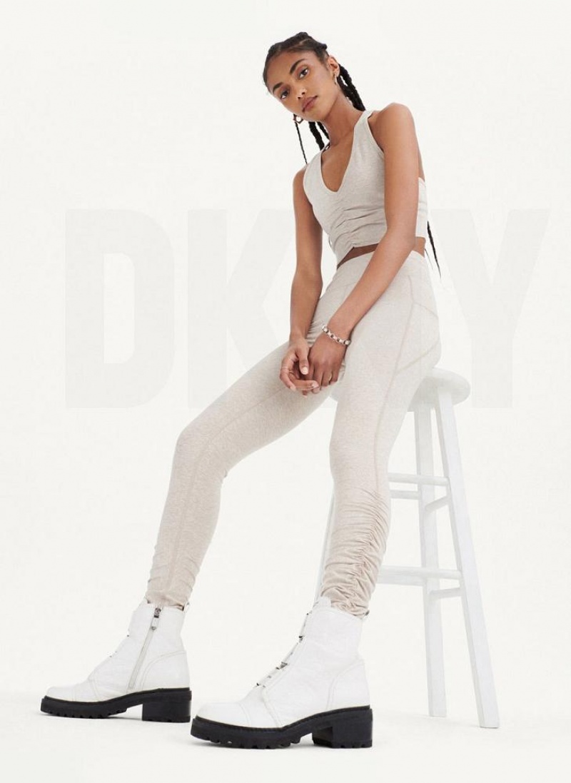 Beige DKNY High Waist With Ruched Details Women's Leggings | USA-D0669