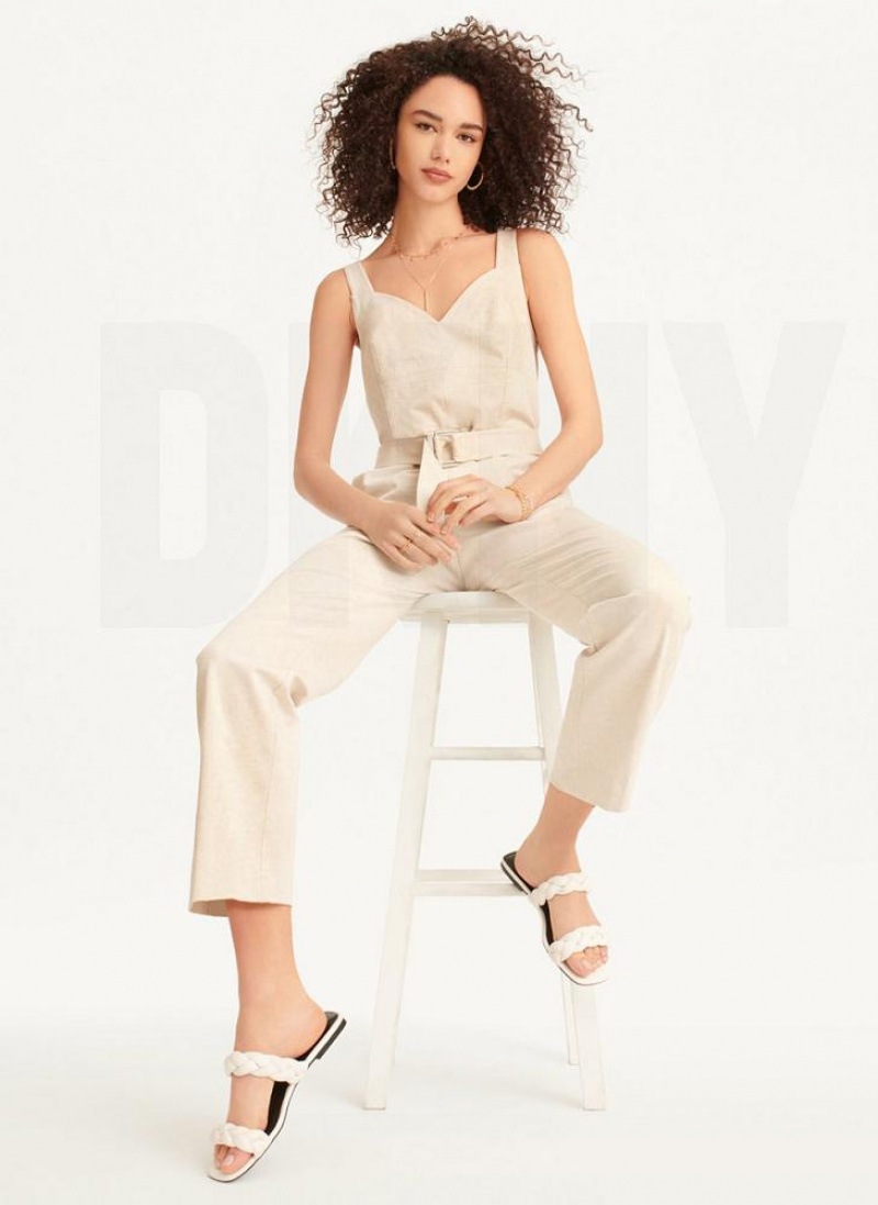 Beige DKNY Linen Belted Women's Jumpsuits | USA-D1749
