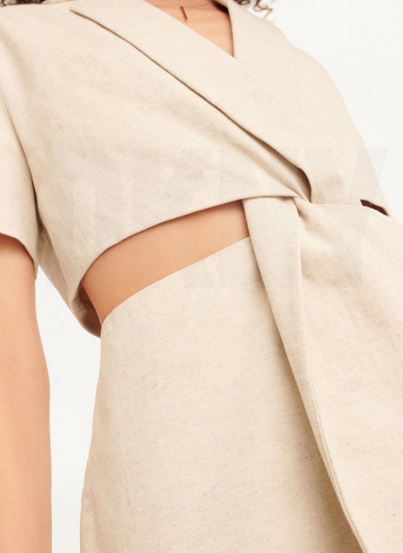 Beige DKNY Linen Cut Out Women's Dresses | USA-D0659