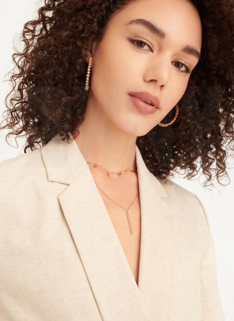 Beige DKNY Linen Cut Out Women's Dresses | USA-D0659