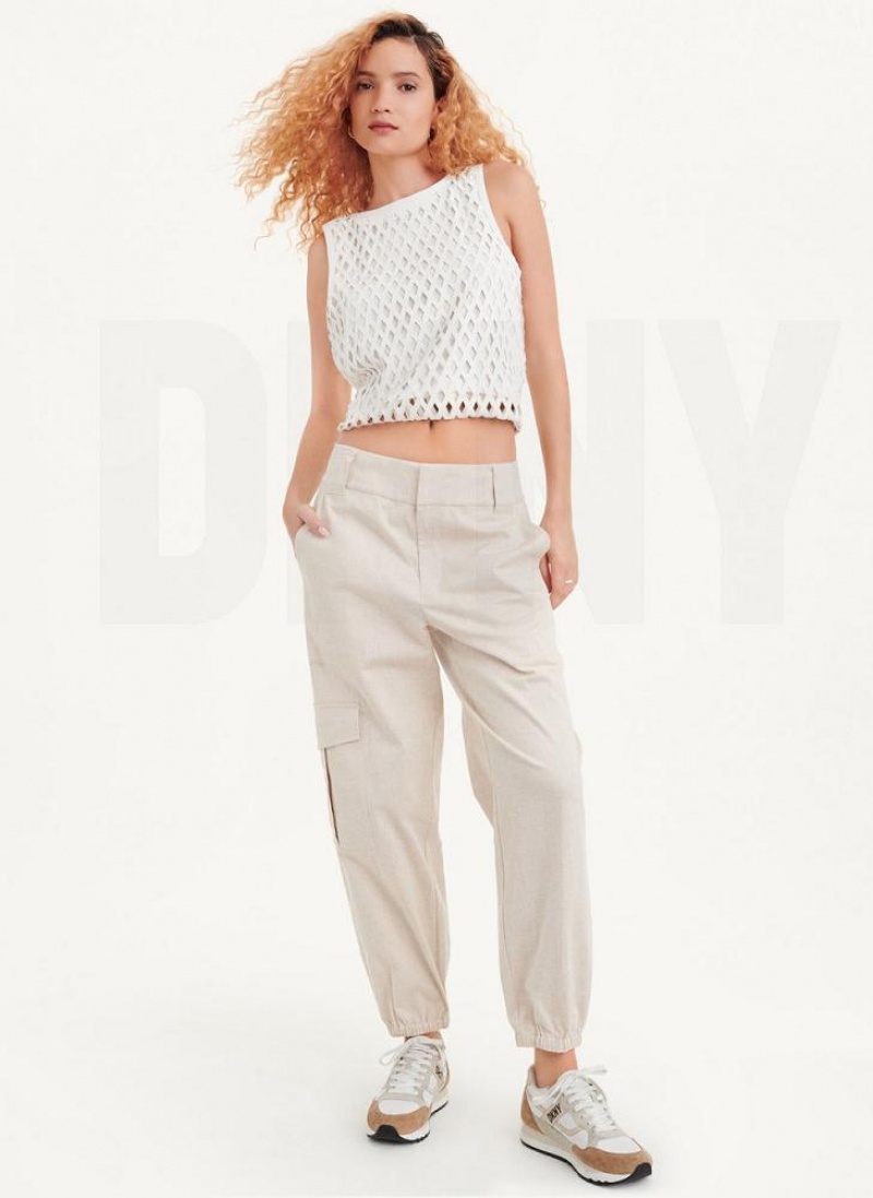 Beige DKNY Linen Women's Pants | USA-D0905