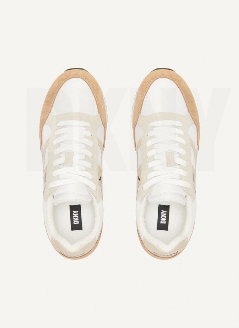 Beige DKNY Logo Retro Shoes Sneakers | USA-D0587