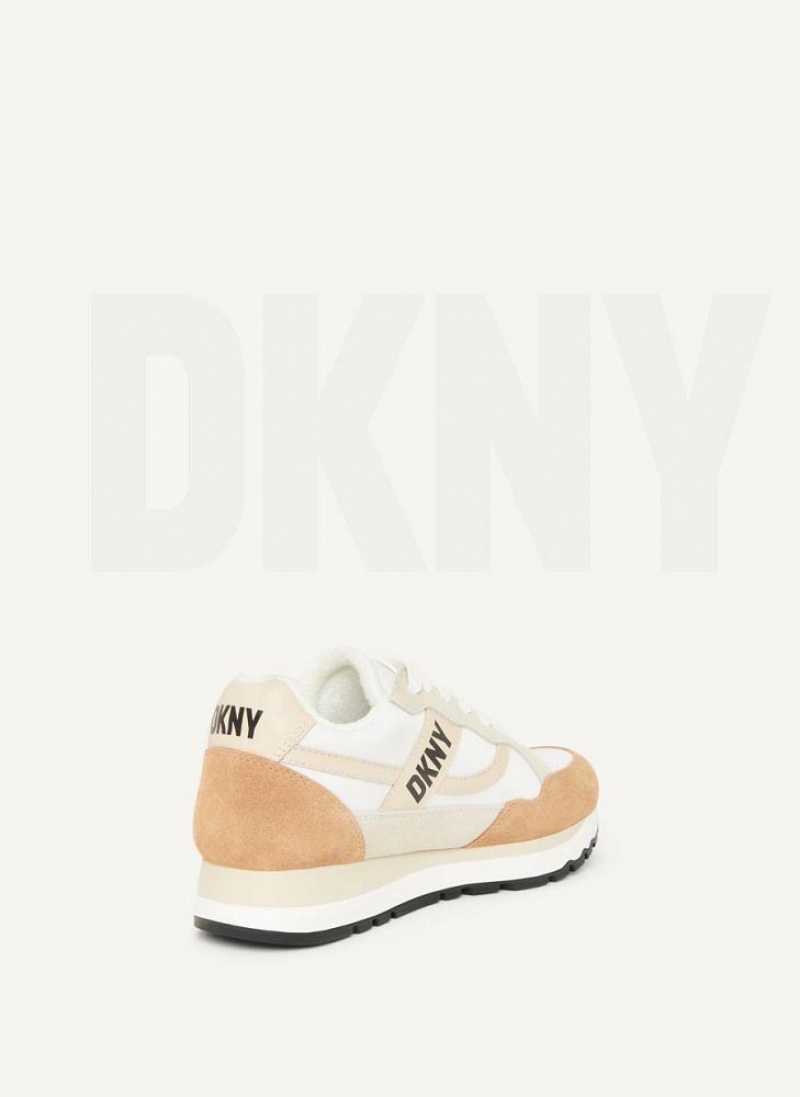 Beige DKNY Logo Retro Shoes Sneakers | USA-D0587
