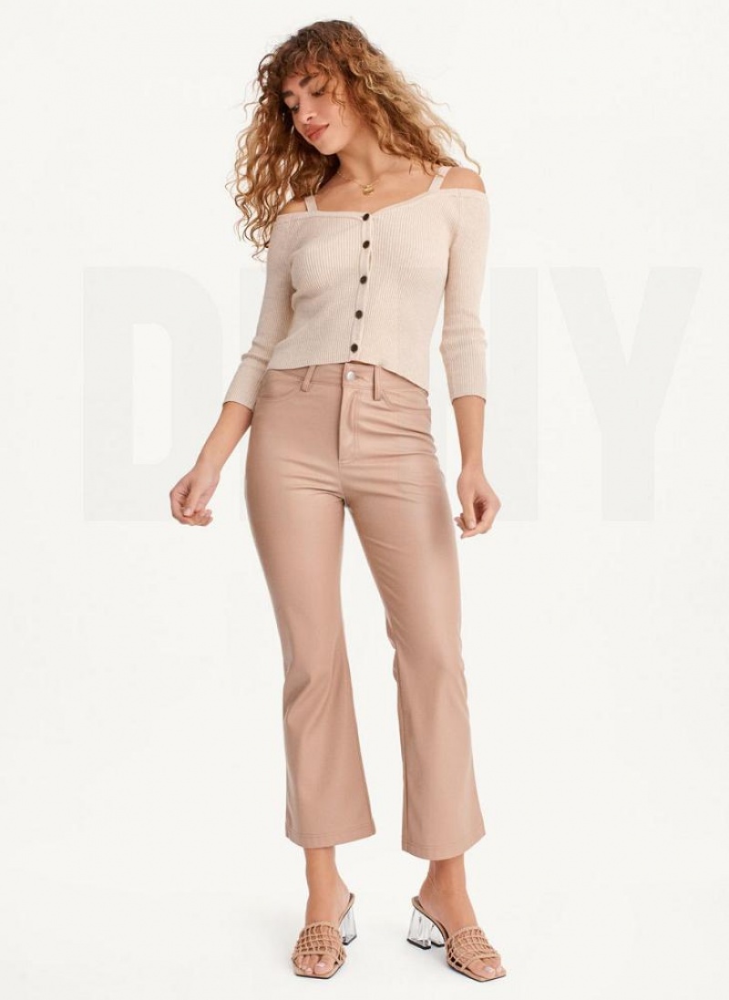 Beige DKNY Long Sleeve Cold Shoulder Women's Sweaters | USA-D1422