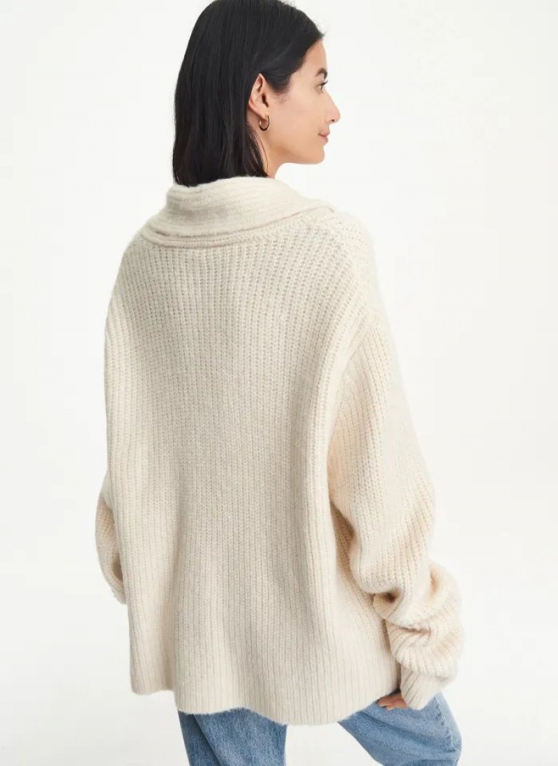 Beige DKNY Long Sleeve Scarf Women's Sweaters | USA-D0596