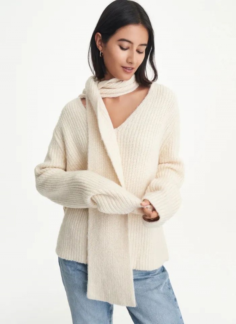 Beige DKNY Long Sleeve Scarf Women\'s Sweaters | USA-D0596
