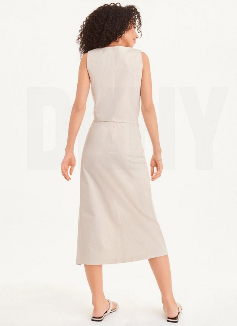 Beige DKNY Long with Slit Women's Skirts | USA-D0692
