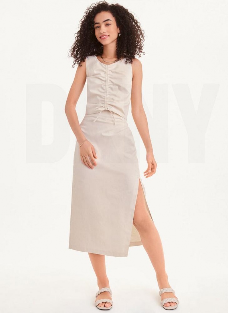 Beige DKNY Long with Slit Women's Skirts | USA-D0692