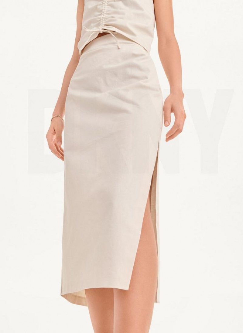 Beige DKNY Long with Slit Women\'s Skirts | USA-D0692