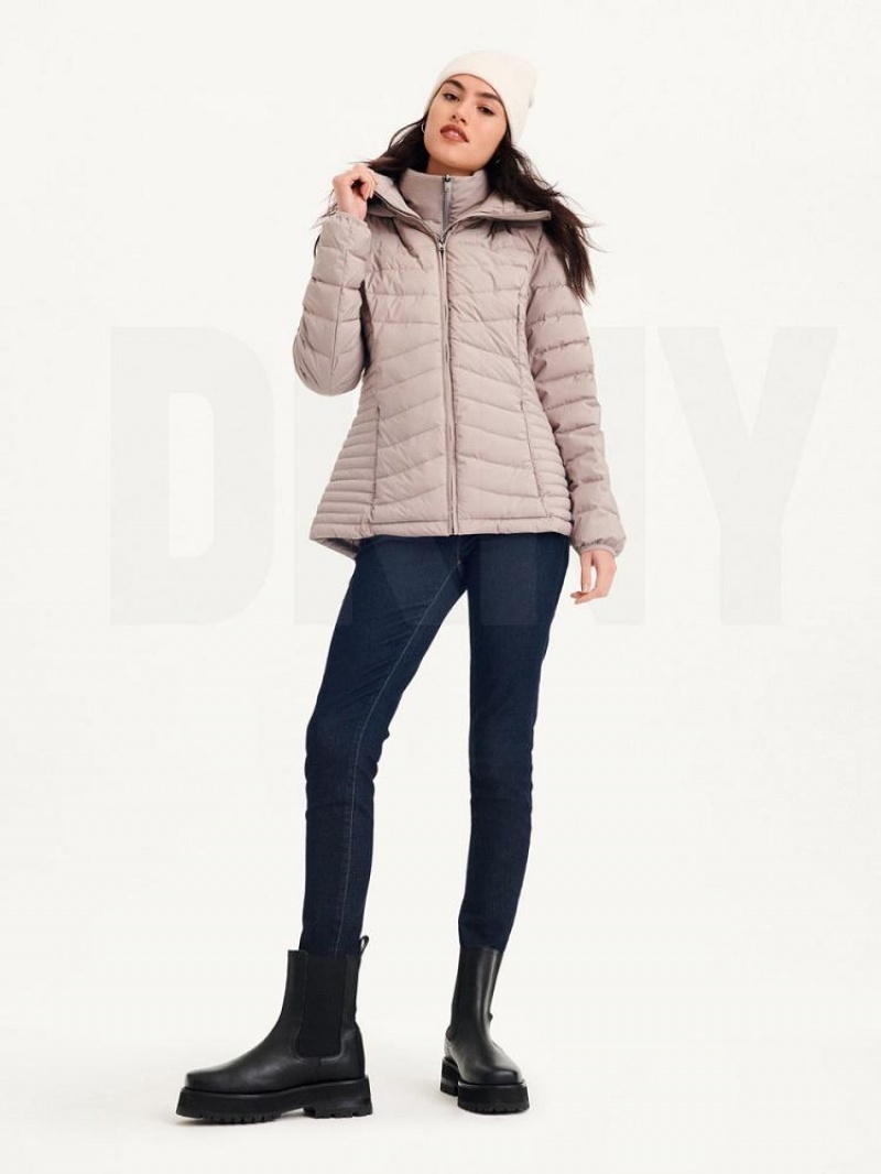 Beige DKNY Packable Women's Coats | USA-D0357