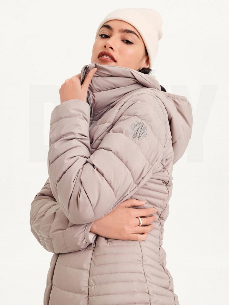 Beige DKNY Packable Women's Coats | USA-D0357