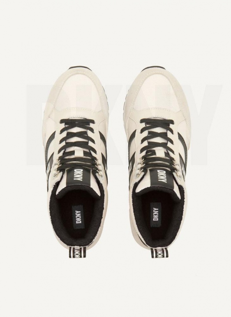 Beige DKNY Retro High Top Shoes Sneakers | USA-D1645