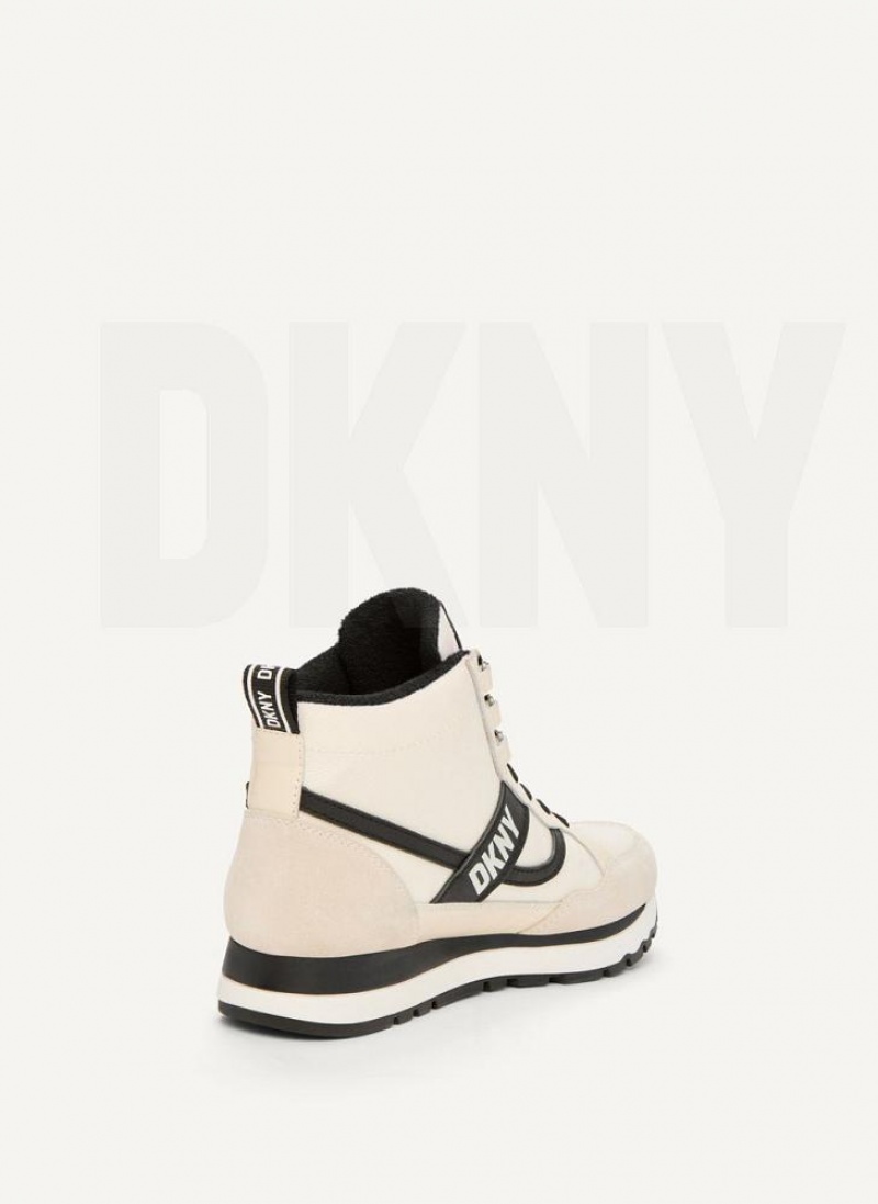Beige DKNY Retro High Top Shoes Sneakers | USA-D1645