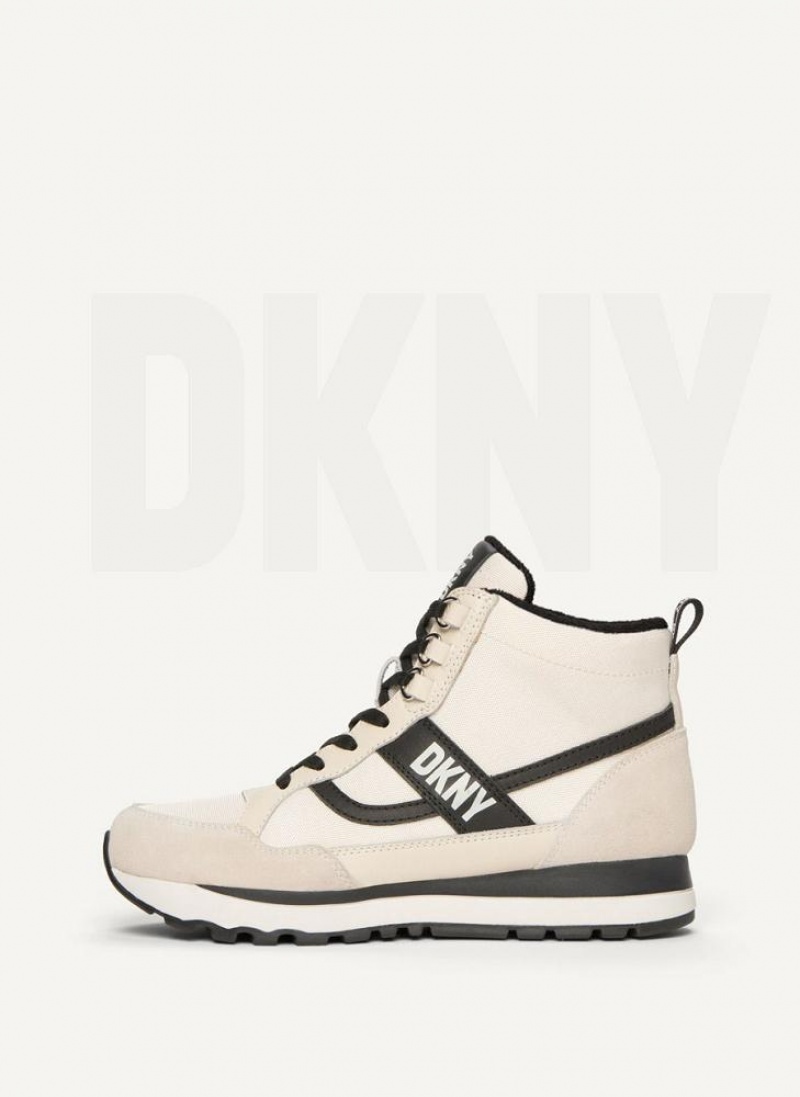 Beige DKNY Retro High Top Shoes Sneakers | USA-D1645
