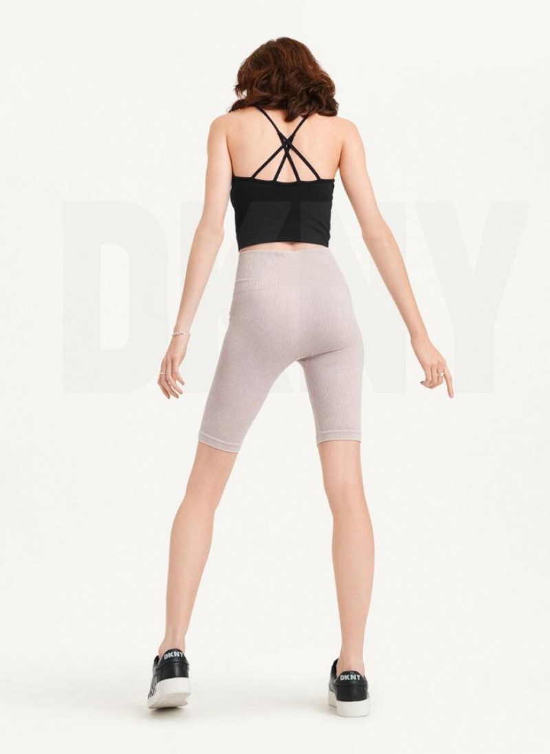 Beige DKNY Rib Knit Biker Women's Shorts | USA-D0799