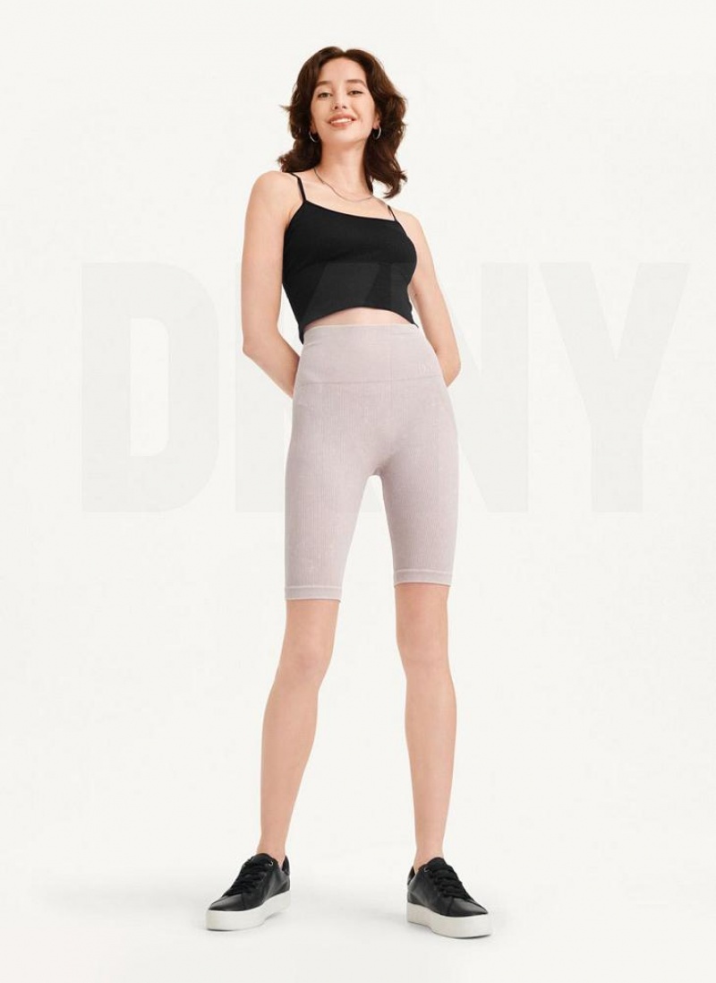 Beige DKNY Rib Knit Biker Women's Shorts | USA-D0799