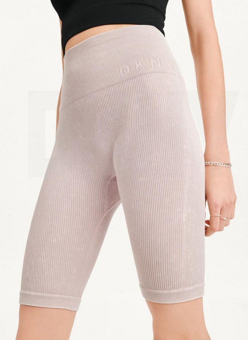 Beige DKNY Rib Knit Biker Women's Shorts | USA-D0799