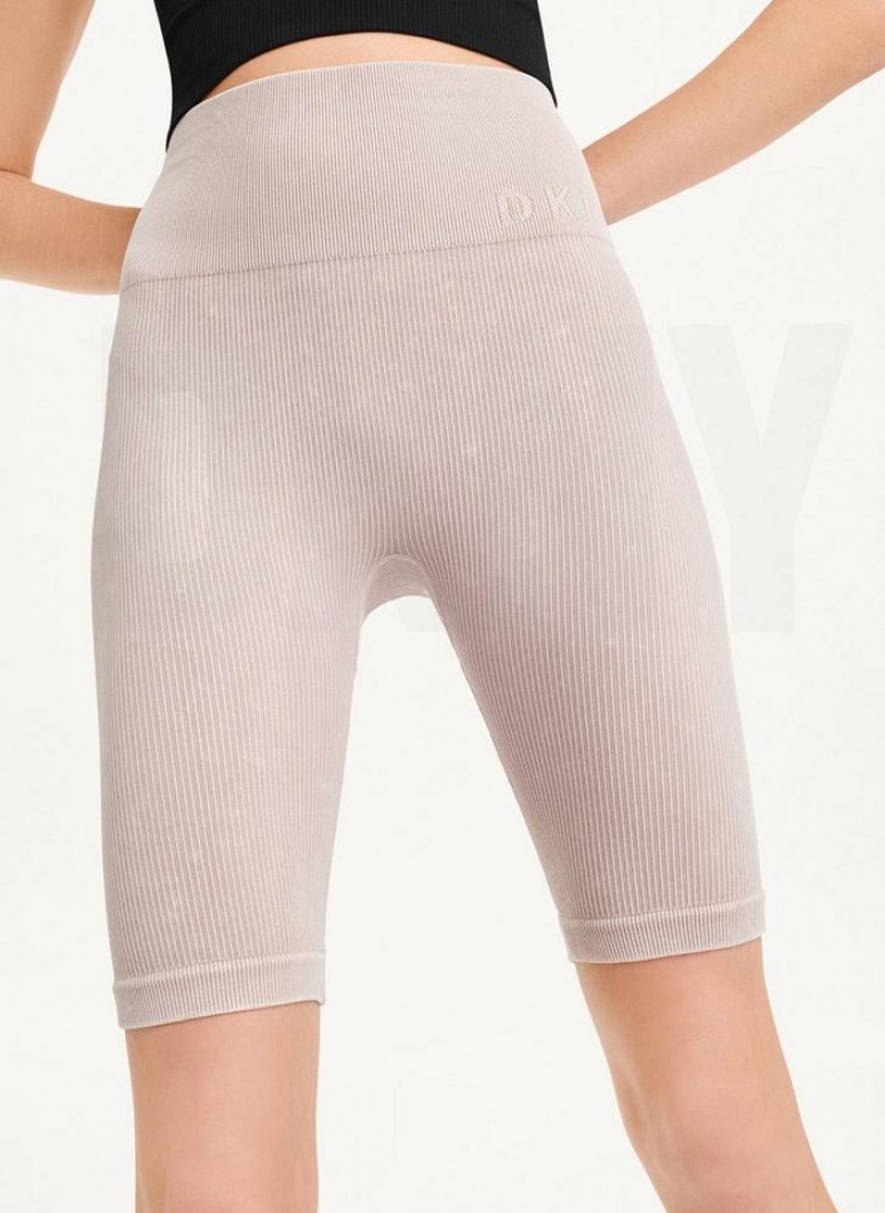 Beige DKNY Rib Knit Biker Women's Shorts | USA-D0799