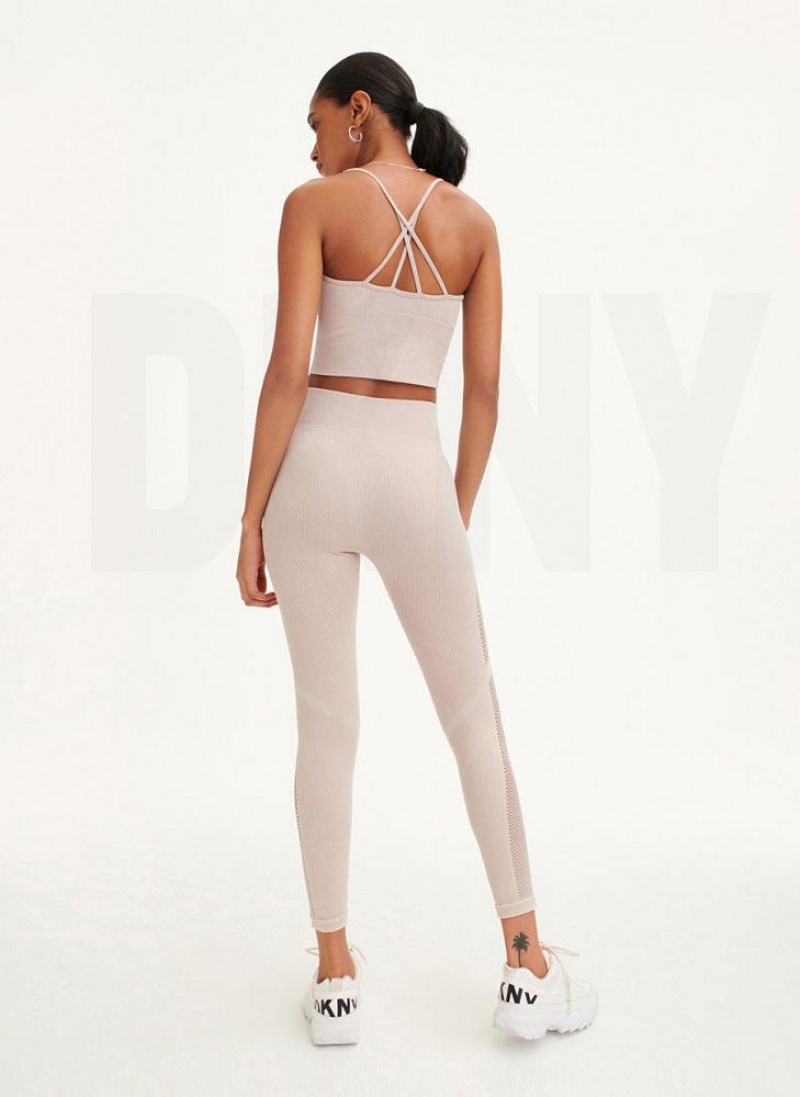 Beige DKNY Rib Knit High Waisted Seamless Women's Leggings | USA-D1503