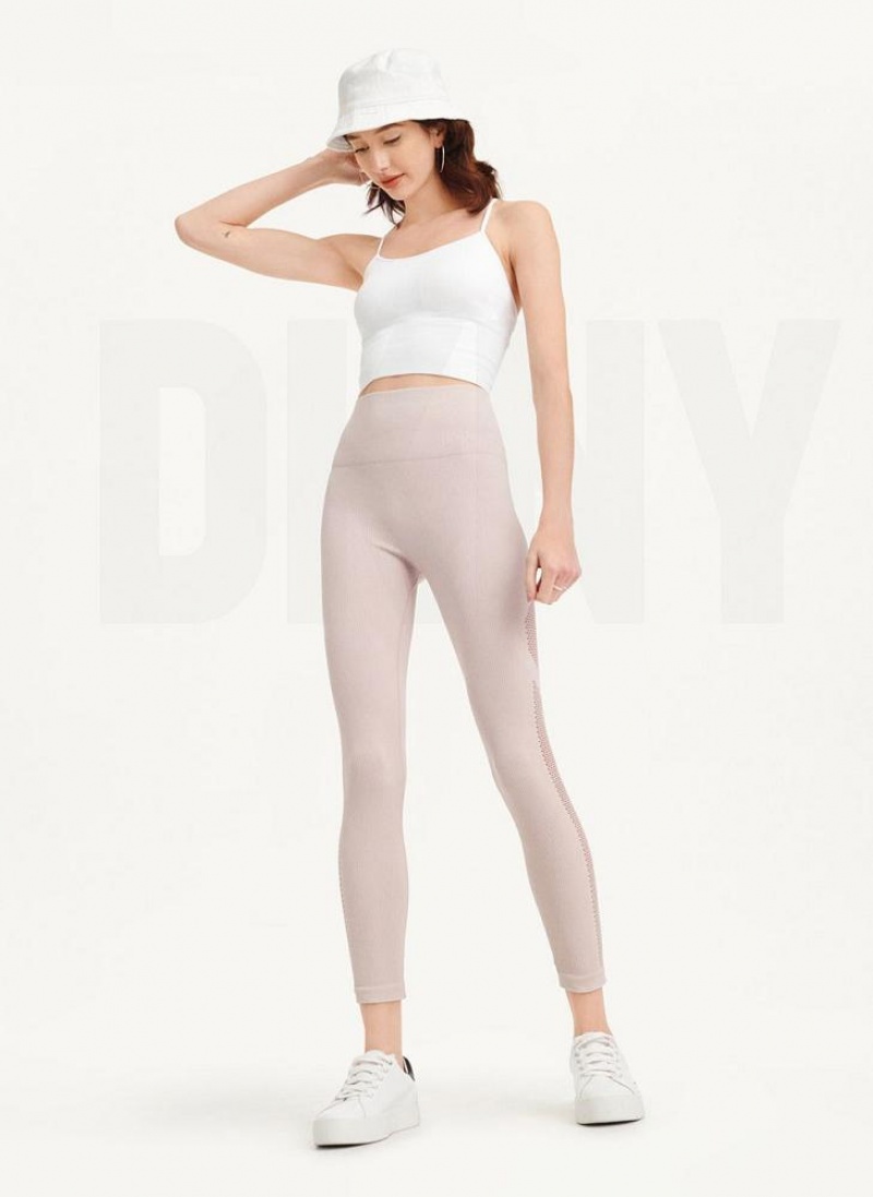 Beige DKNY Rib Knit High Waisted Seamless Women's Leggings | USA-D1503