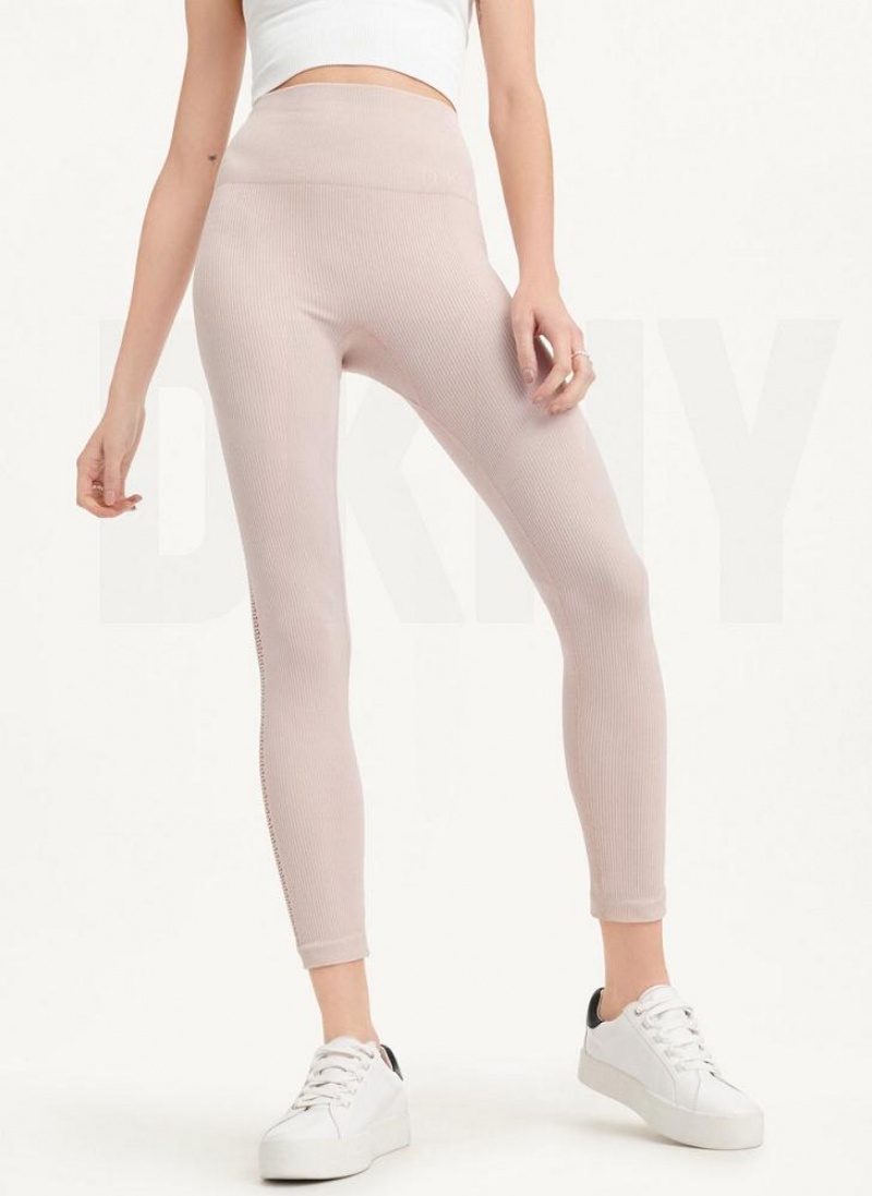 Beige DKNY Rib Knit High Waisted Seamless Women's Leggings | USA-D1503
