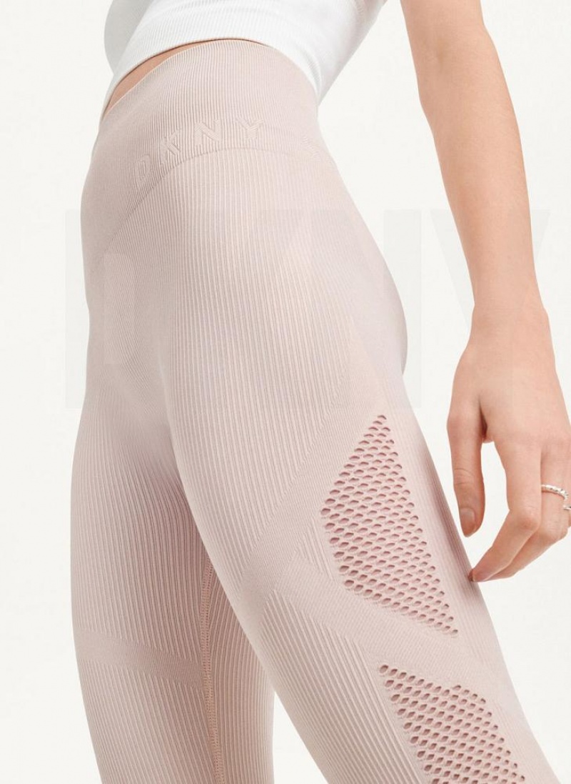 Beige DKNY Rib Knit High Waisted Seamless Women's Leggings | USA-D1503