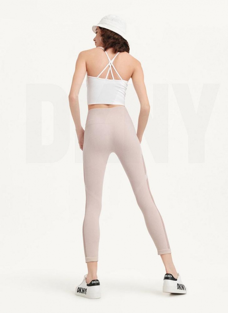 Beige DKNY Rib Knit High Waisted Seamless Women's Leggings | USA-D1503