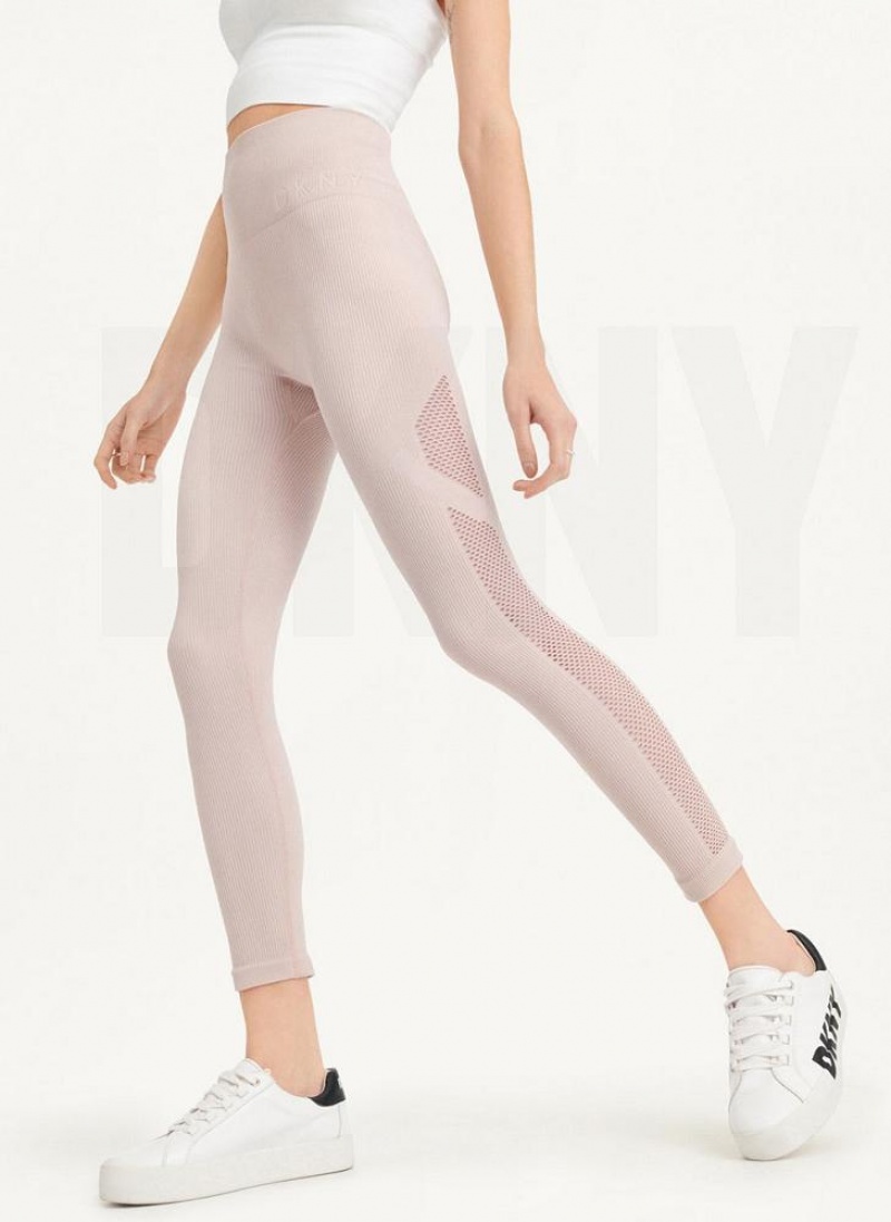 Beige DKNY Rib Knit High Waisted Seamless Women\'s Leggings | USA-D1503
