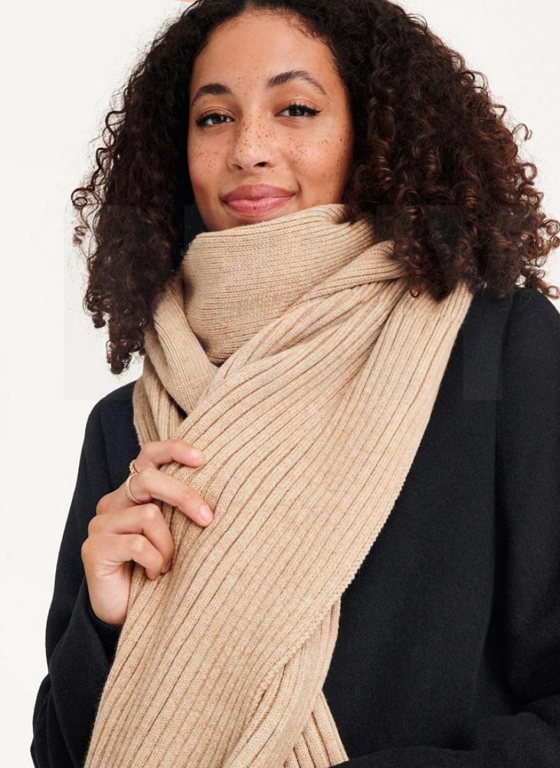 Beige DKNY Rib Knit Oblong Women's Scarf | USA-D1693