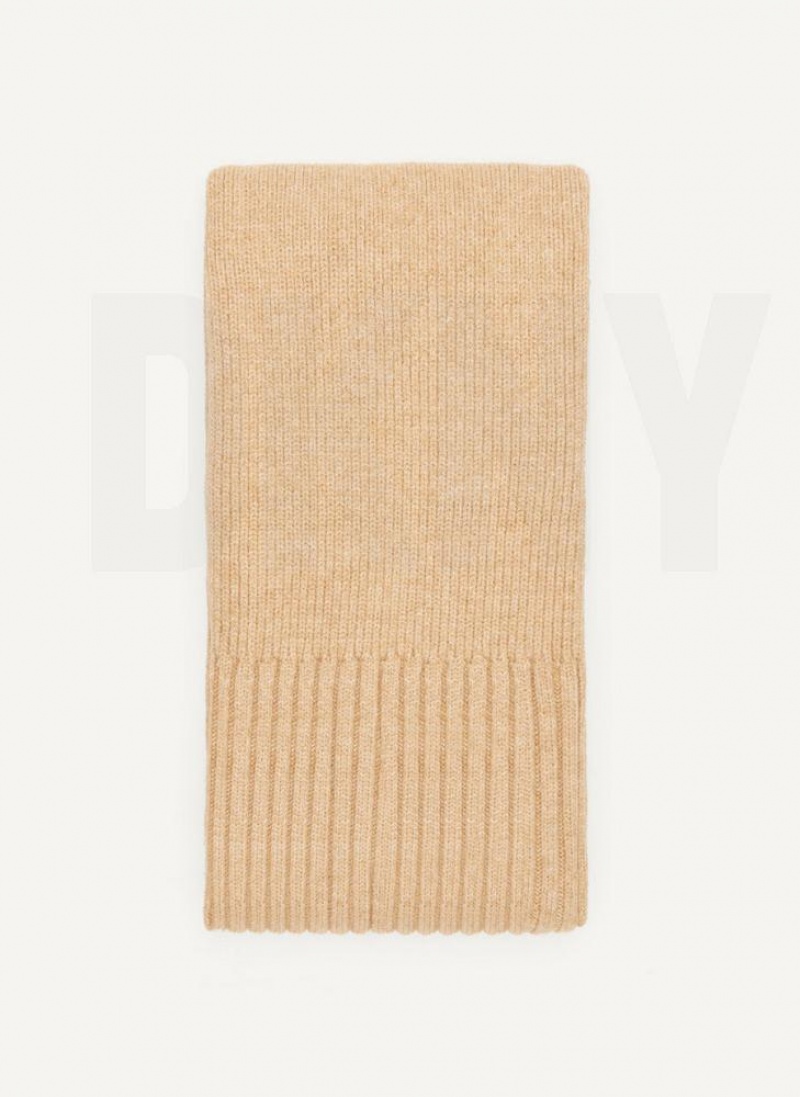 Beige DKNY Rib Knit Oblong Women\'s Scarf | USA-D1693