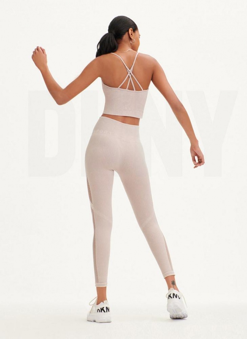Beige DKNY Rib Knit Seamless Crop Women's Tank Tops | USA-D0931