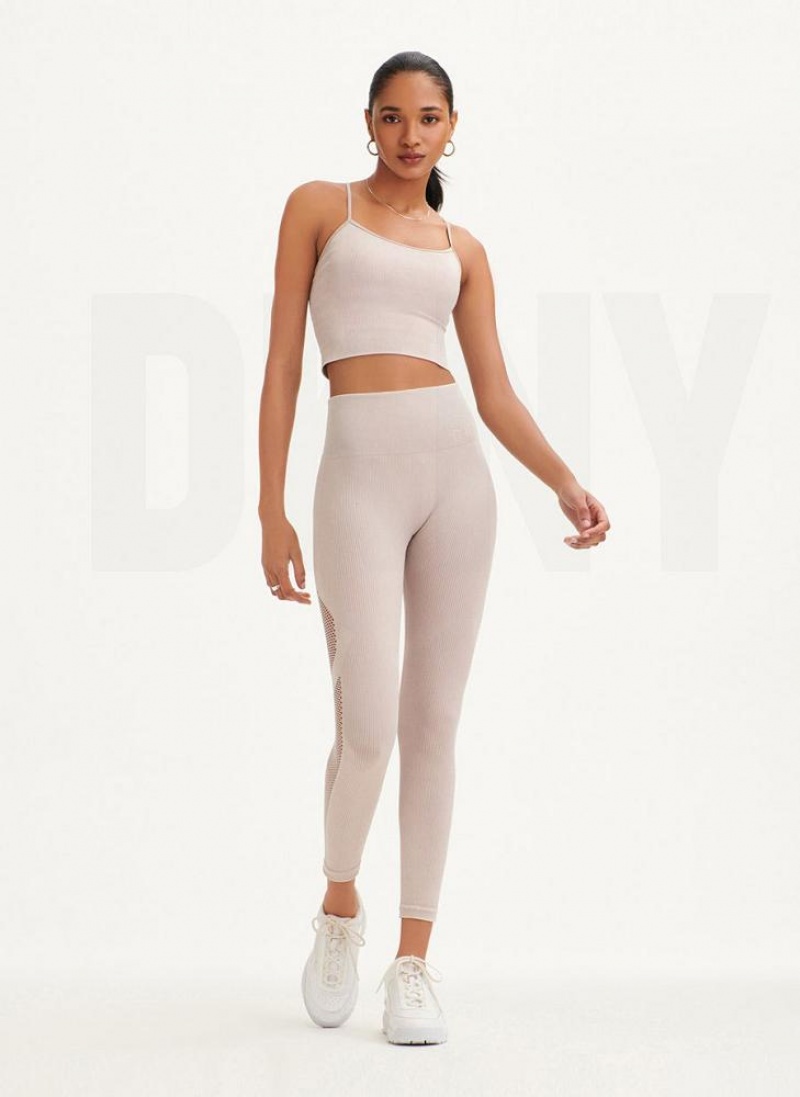 Beige DKNY Rib Knit Seamless Crop Women's Tank Tops | USA-D0931