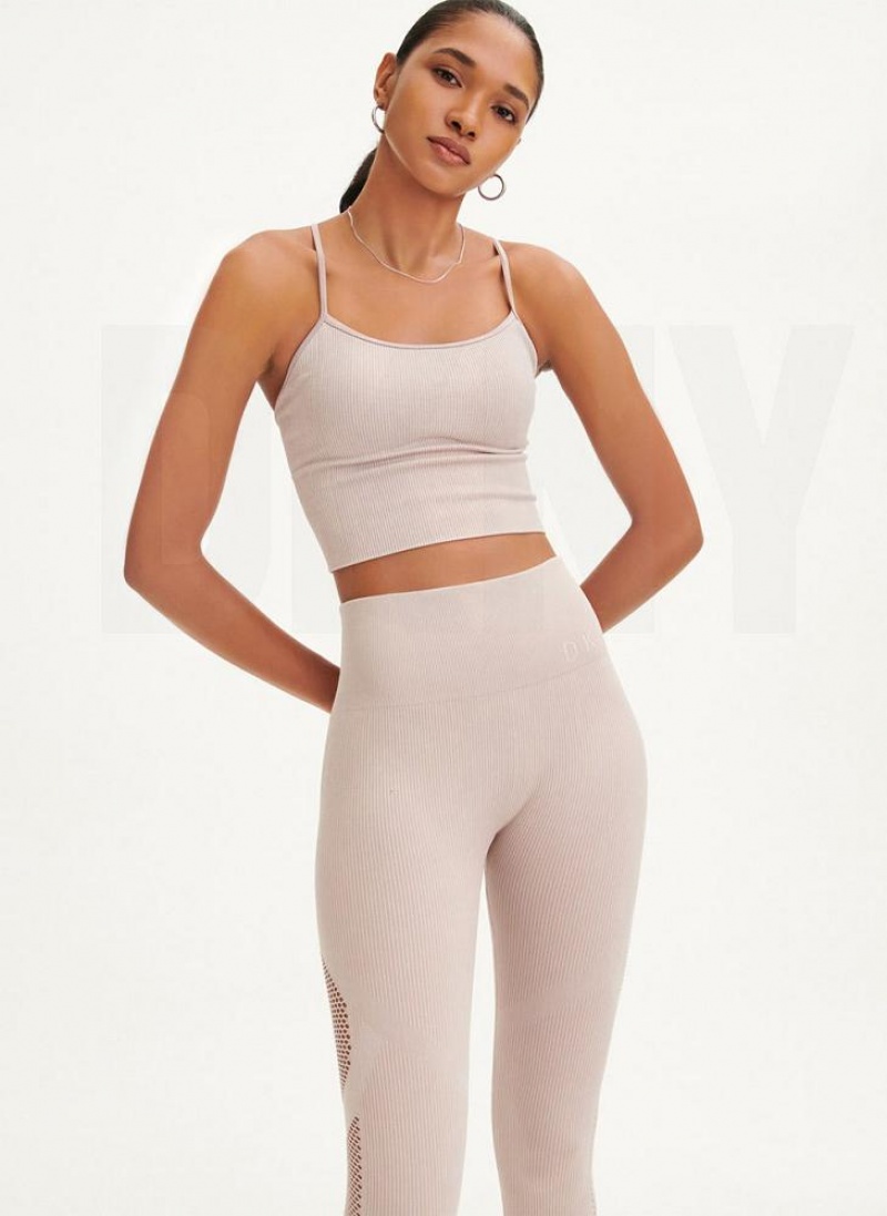 Beige DKNY Rib Knit Seamless Crop Women's Tank Tops | USA-D0931