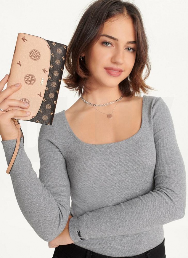 Beige DKNY Sidney Wallet On A Chain Bags Crossbody Bags | USA-D1284