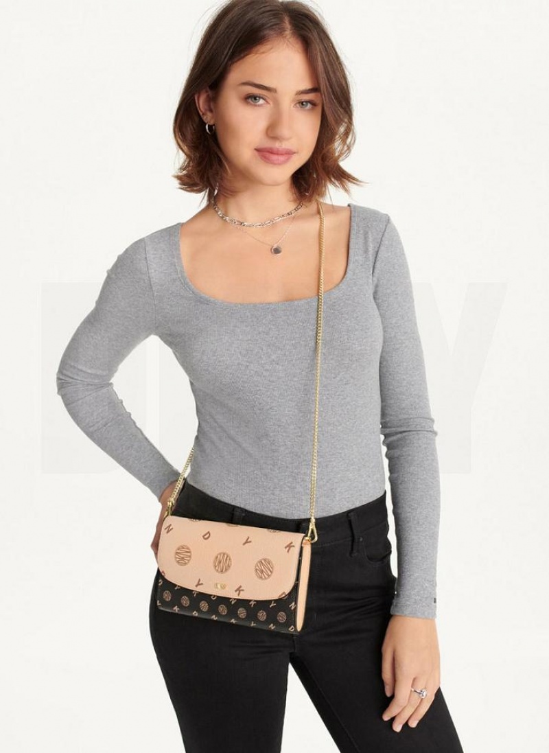Beige DKNY Sidney Wallet On A Chain Bags Crossbody Bags | USA-D1284