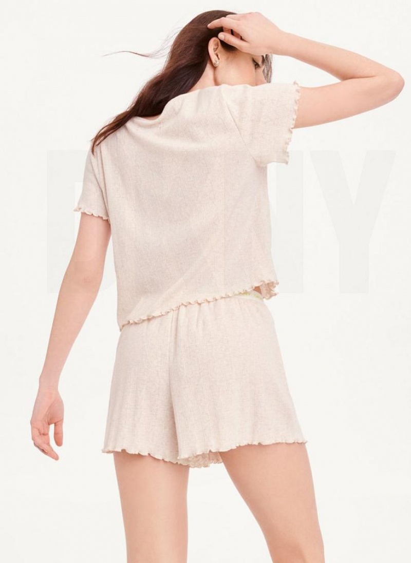 Beige DKNY Top And Boxer Short Sleep Set Women's Pajamas | USA-D1477