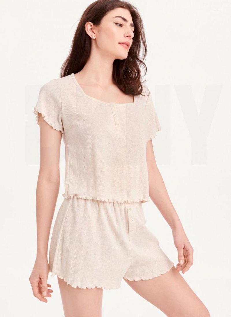 Beige DKNY Top And Boxer Short Sleep Set Women\'s Pajamas | USA-D1477