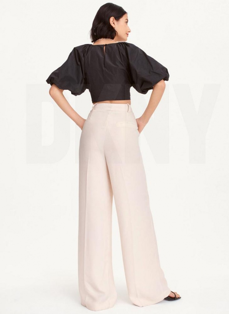 Beige DKNY Wide Leg Crepe Women's Pants | USA-D0992