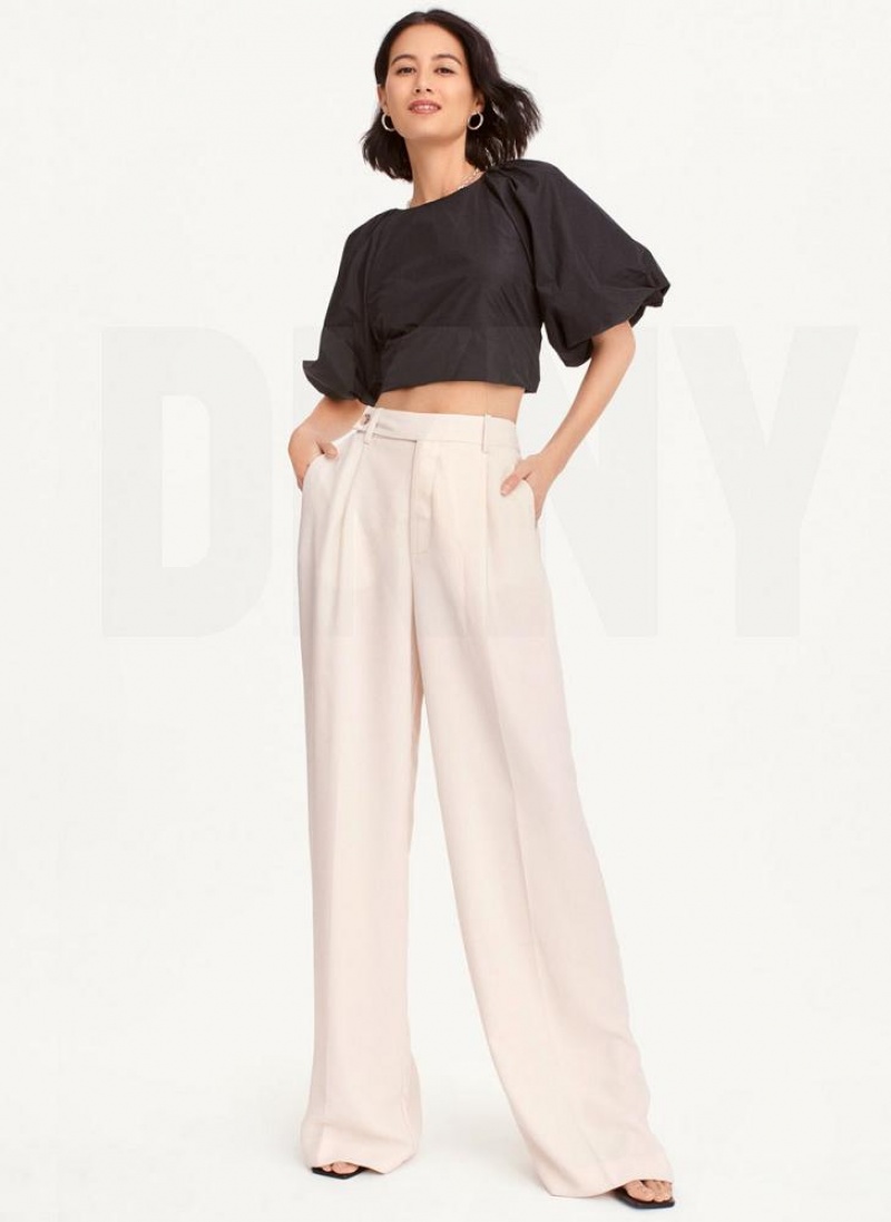 Beige DKNY Wide Leg Crepe Women's Pants | USA-D0992