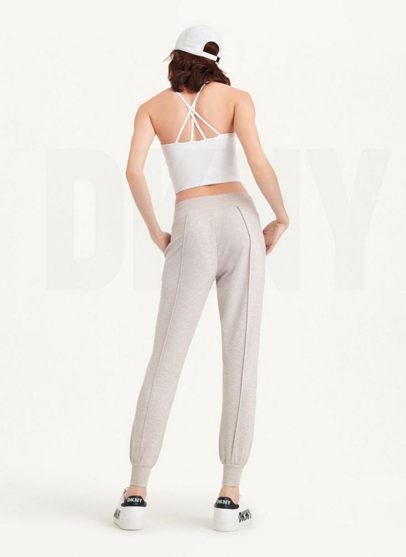 Beige DKNY Yoga Terry Pintuck Women's Joggers | USA-D0574